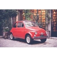 Old red car postcard