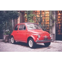 Old red car postcard