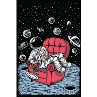 Postcard #1756 | Astronaut Enjoying Coffe and Donuts