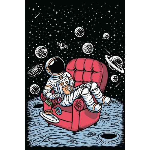 Postcard #1756 | Astronaut Enjoying Coffe and Donuts