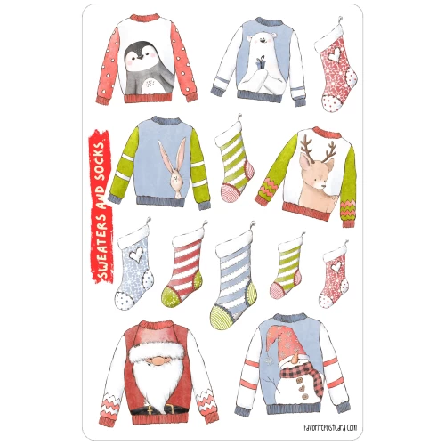 Sticker sheet #168: Christmas Sweaters and Socks, MAXI