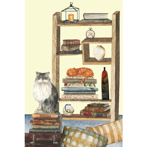 Postcard #2034 | Books and Cat