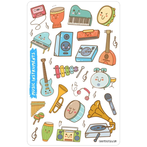 Sticker sheet #200: Kawaii music instruments, MAXI