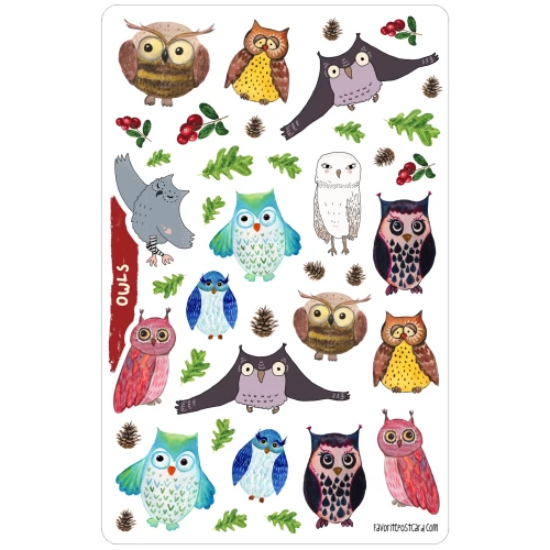 Sticker sheet #201: Owls, MAXI