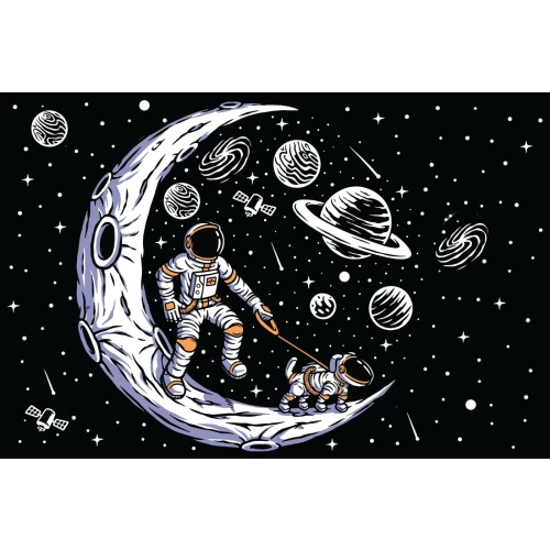 Postcard #2042 | Astronaut walks a Dog