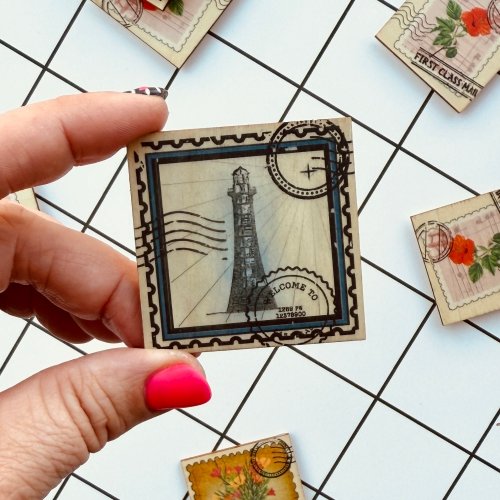 Wooden Lighthouse Stamp Magnet
