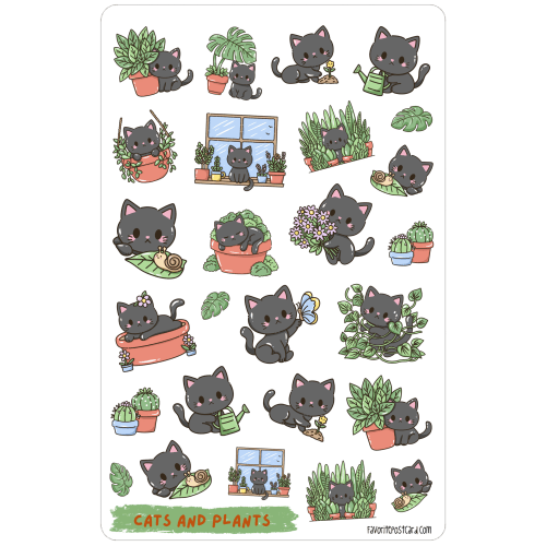 Sticker sheet #219: Cats and Plants