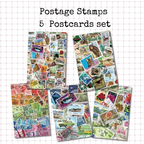 5 Postcard Set: Postage stamps