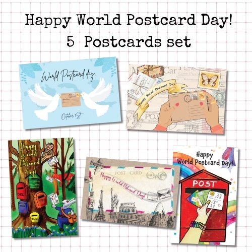 5 Postcard Set: Happy World Postcard Day!