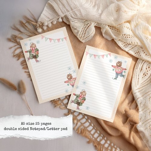 A5 size Notepad/Letter pad: Ice Skating Bears
