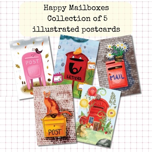 5 Postcard Set: Happy Mailboxes