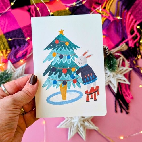 Greeting Card (Folded) #22: Bunny Decorating the Tree