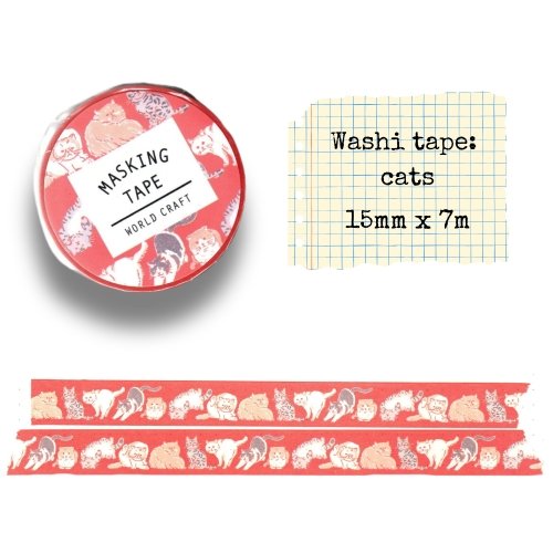 Washi tape #121: Cats, red