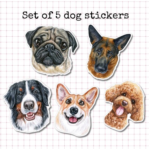 Set of 5 Dog Stickers
