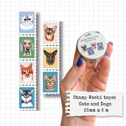 Stamp Washi tape: Let's love cats and dogs