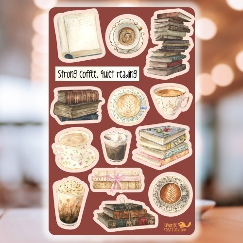 Sticker sheet #268: Strong Coffee, Quiet Reading