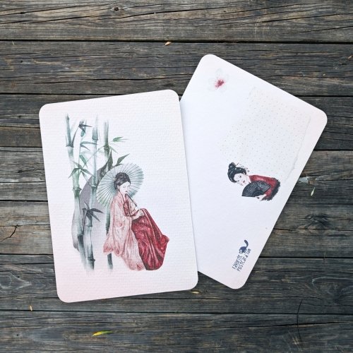 Textured Paper Postcard: Geisha