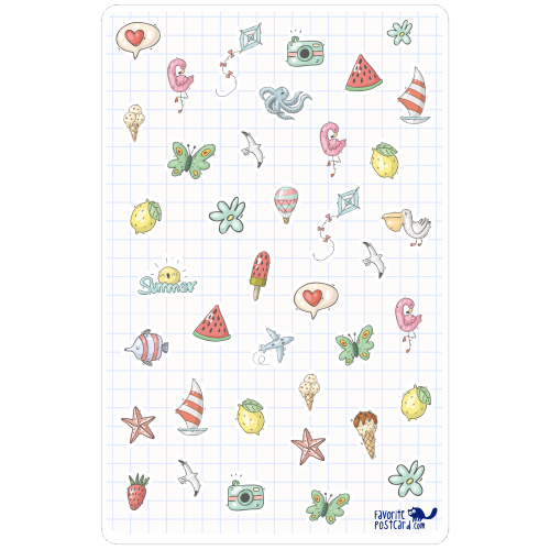 Tiny Postcard Stickers | Summer Doodles