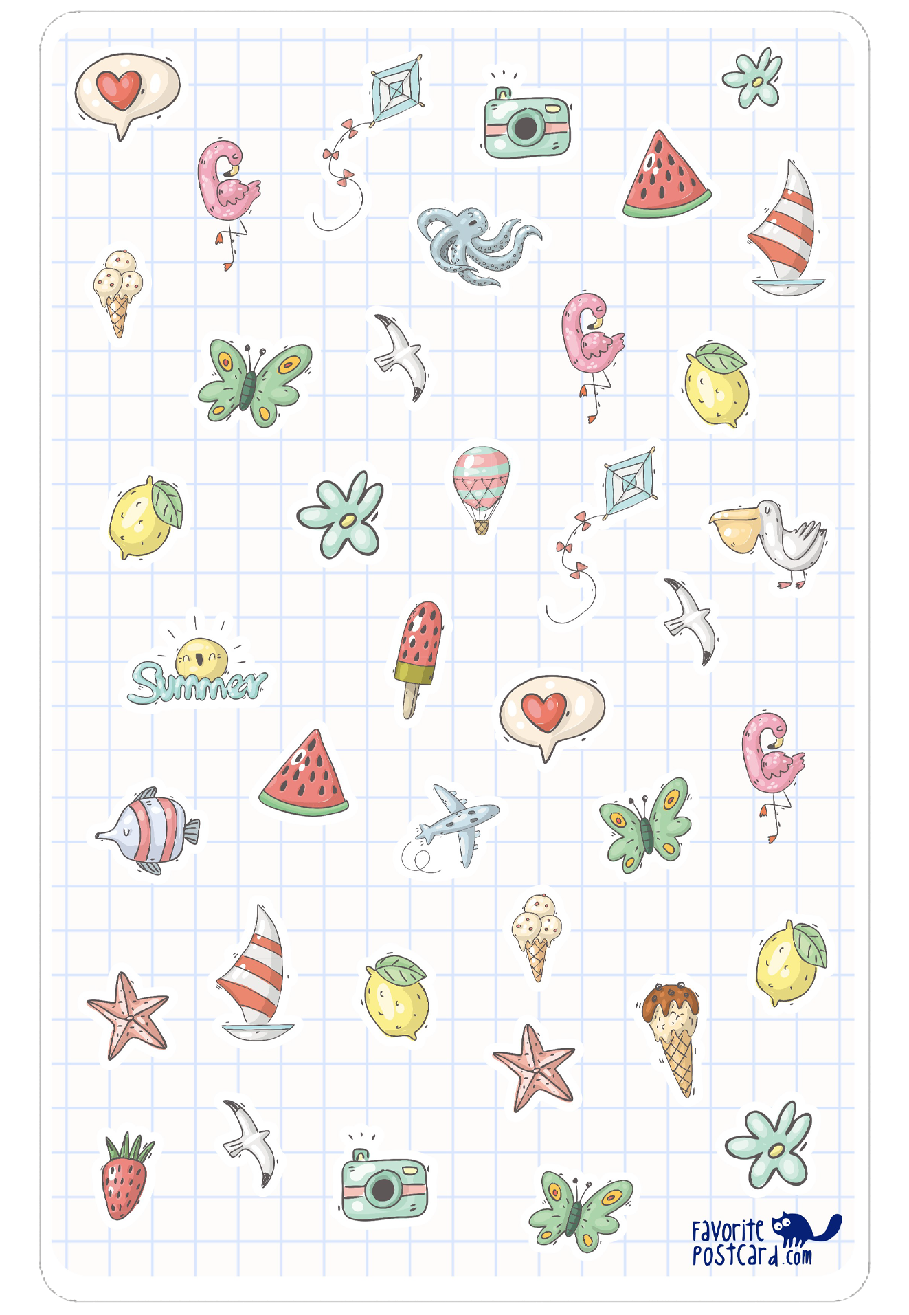 Tiny Postcard Stickers | Summer Doodles