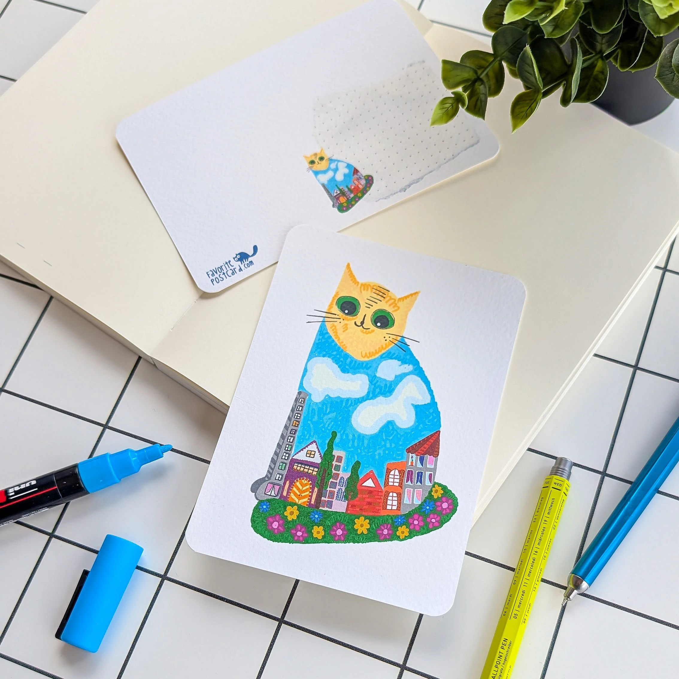 Textured Paper Postcard: City Cat - Image 2