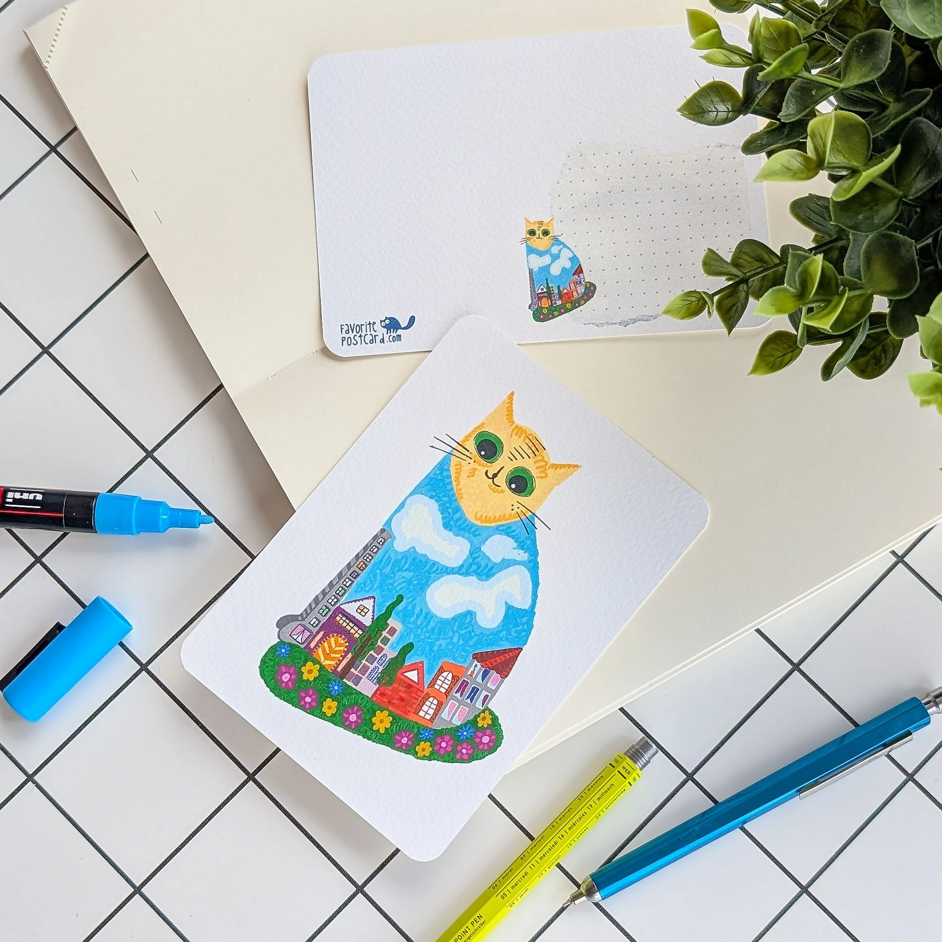 Textured Paper Postcard: City Cat - Image 4