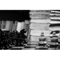 Postcard #2403 | Chess and Books Black and White