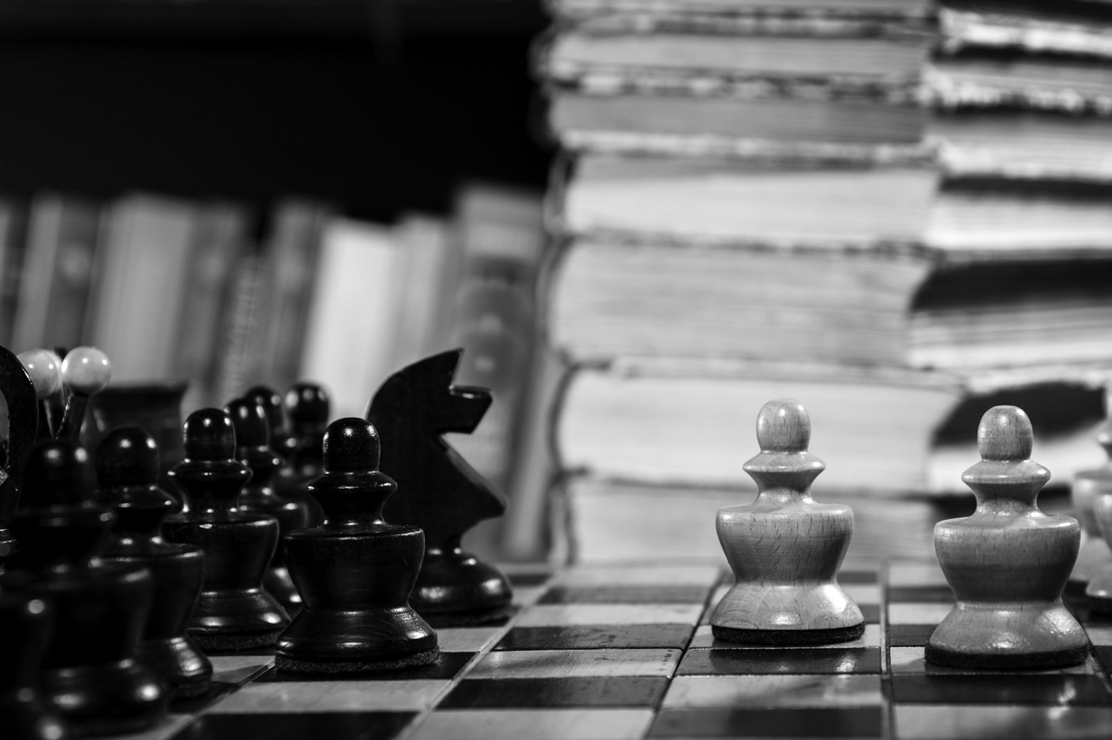 Postcard #2403 | Chess and Books Black and White