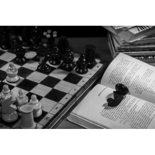 Postcard #2404 | Chessboard and Open Book Black and White