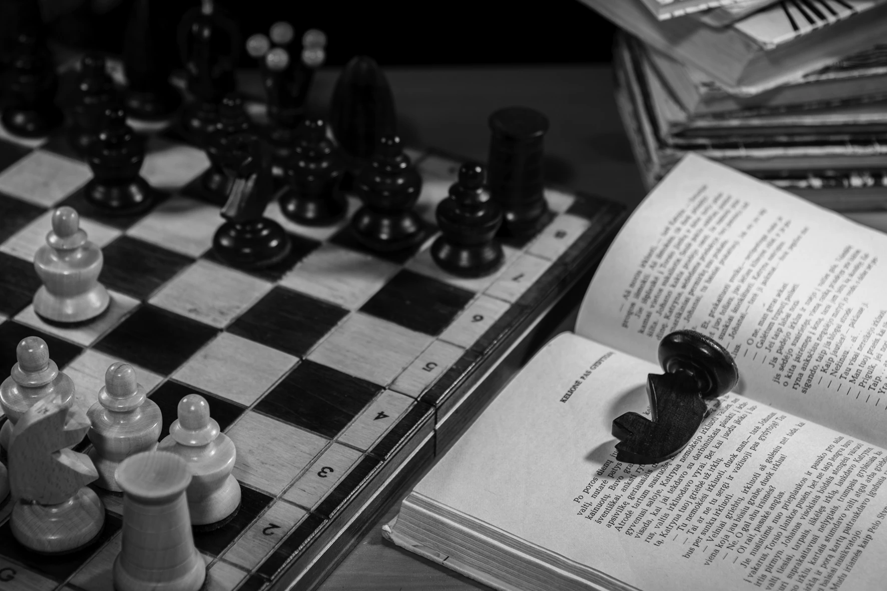 Postcard #2404 | Chessboard and Open Book Black and White