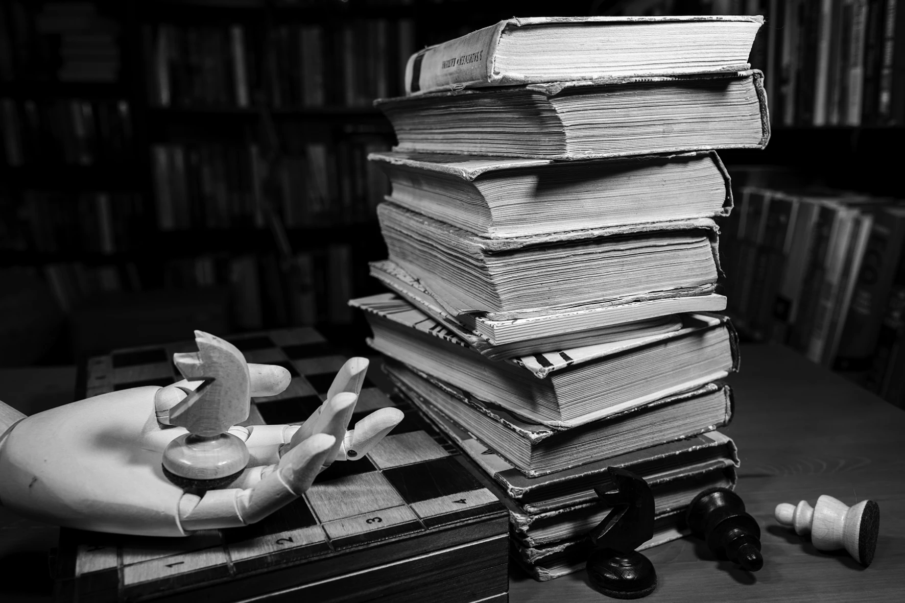 Postcard #2405 | Books and Chess Black and White