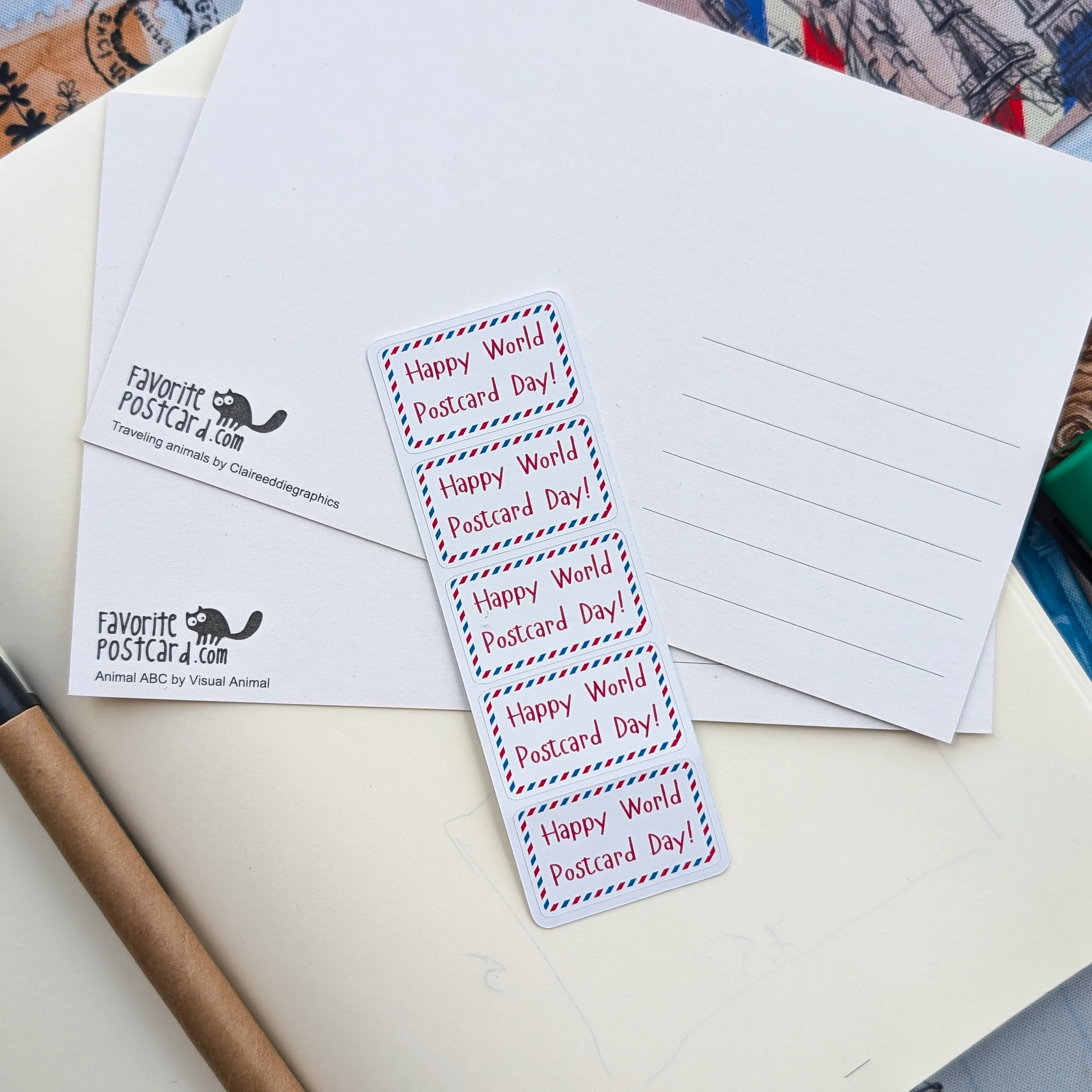 Sticker sheet: Happy World Postcard Day Label - Image 3