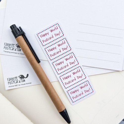 Sticker sheet: Happy World Postcard Day Label