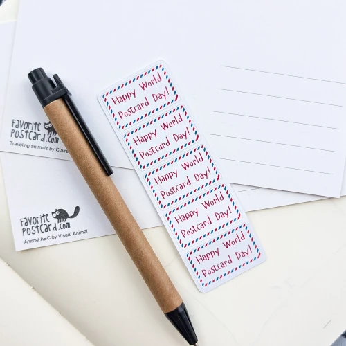 Sticker sheet: Happy World Postcard Day Label