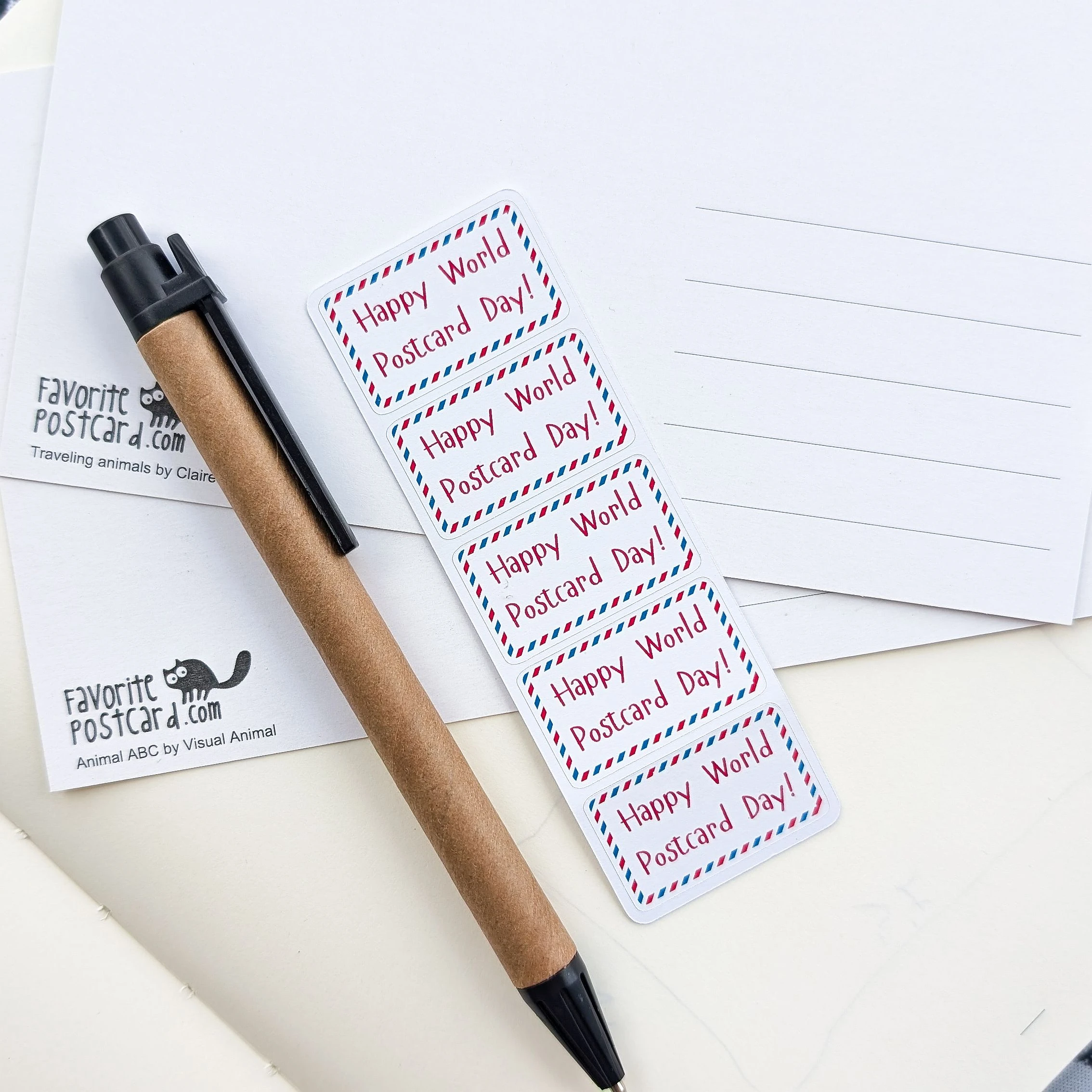 Sticker sheet: Happy World Postcard Day Label