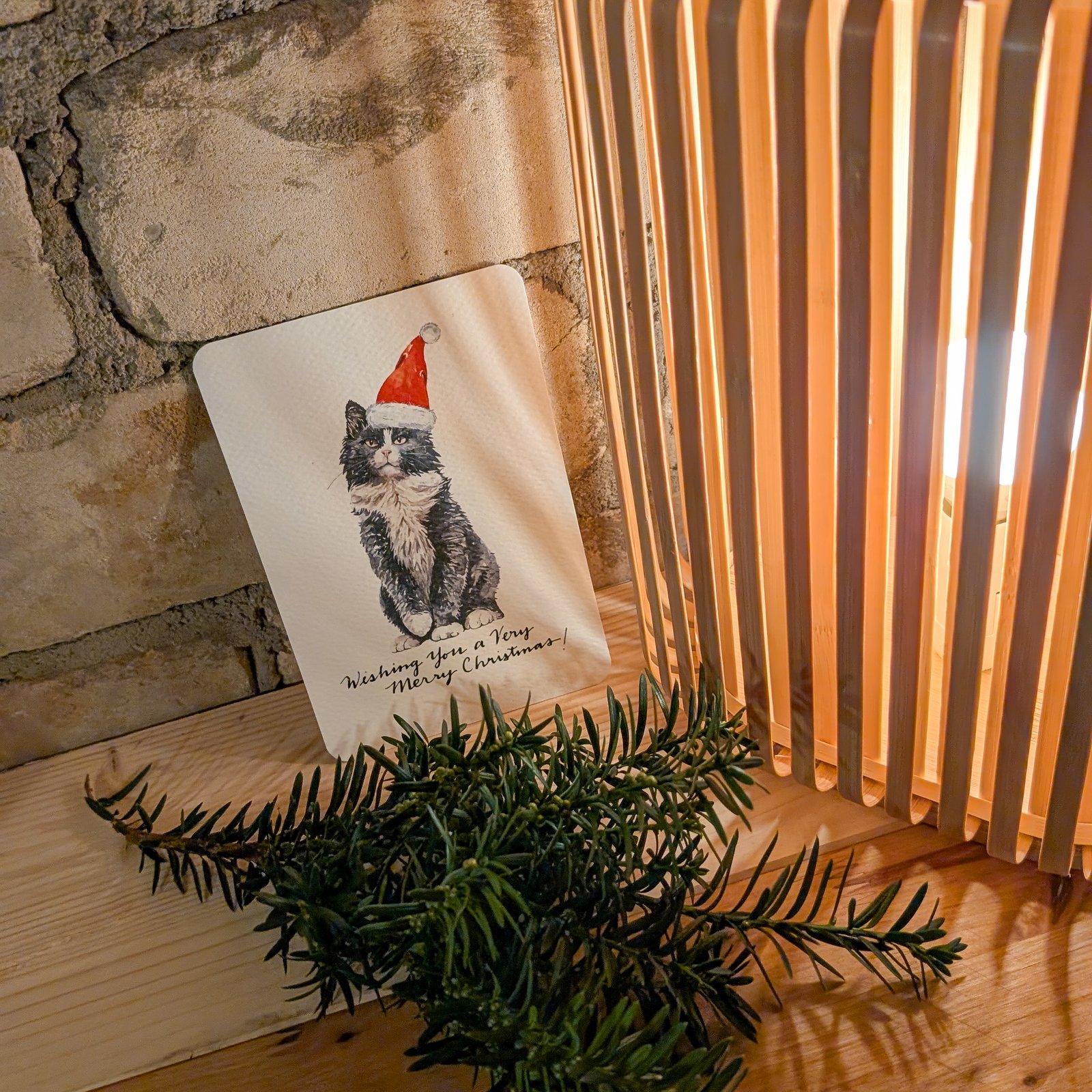 Textured Paper Postcard: Santa Cat - Image 2