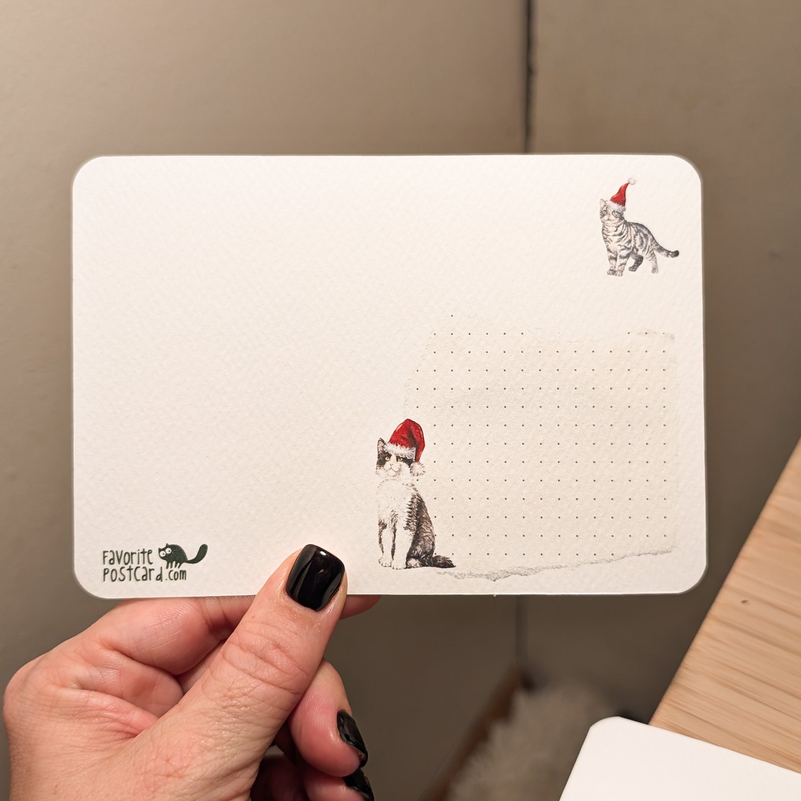 Textured Paper Postcard: Santa Cat - Image 3