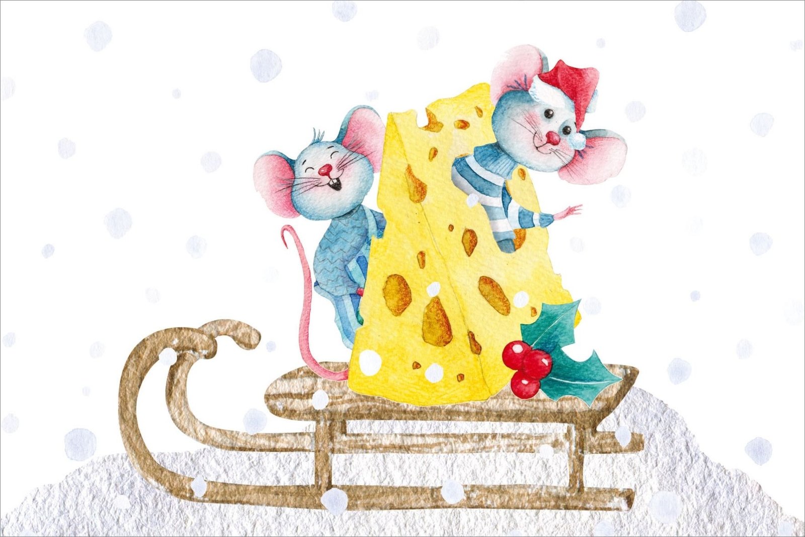 Postcard #2482: Christmas Mice Sledding