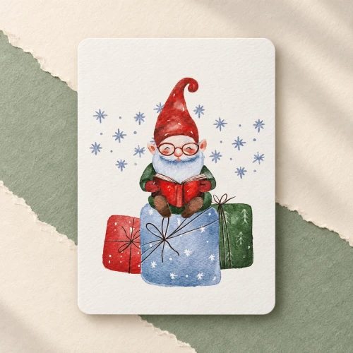 Textured Paper Postcard: Christmas Reading Gnome
