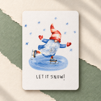 Textured Paper Postcard: Let It Snow! Skating Gnome