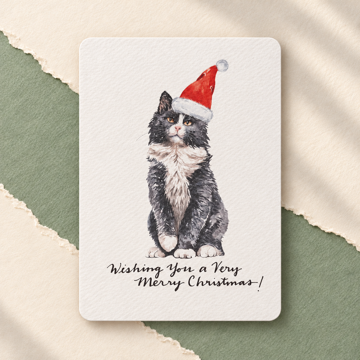 Textured Paper Postcard: Santa Cat