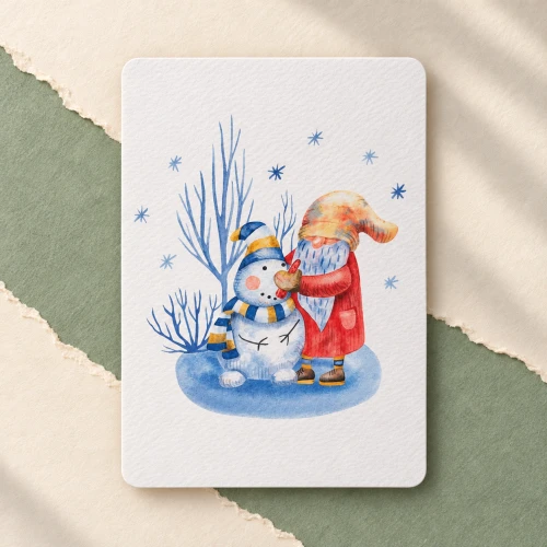 Textured Paper Postcard: Building a Snowman