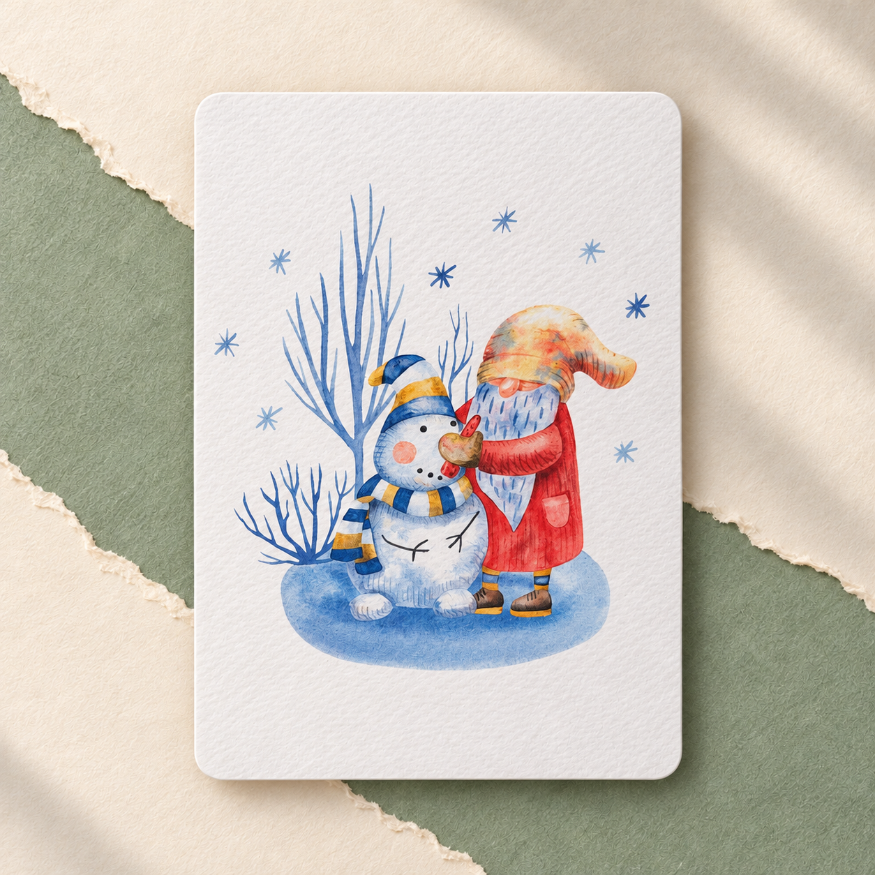 Textured Paper Postcard: Building a Snowman