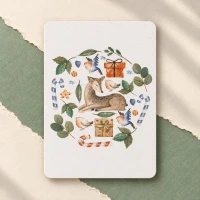 Textured Paper Postcard: Christmas Woodland Deer