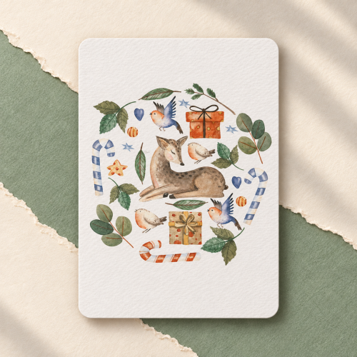 Textured Paper Postcard: Christmas Woodland Deer