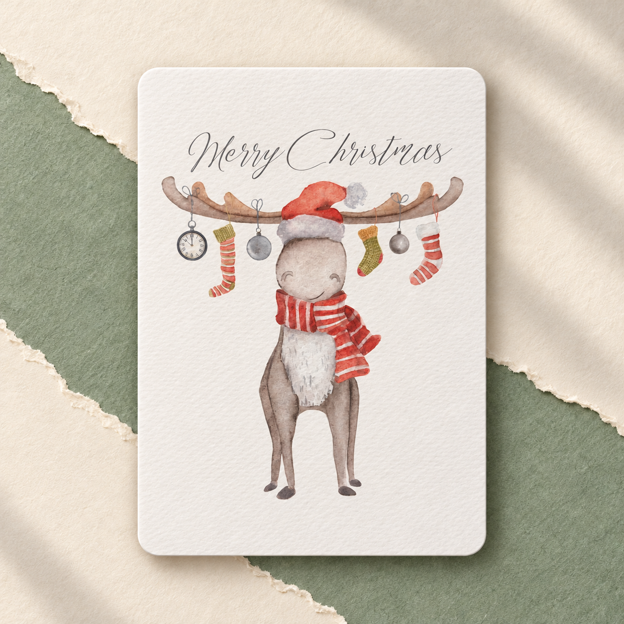 Textured Paper Postcard: Merry Christmas Moose