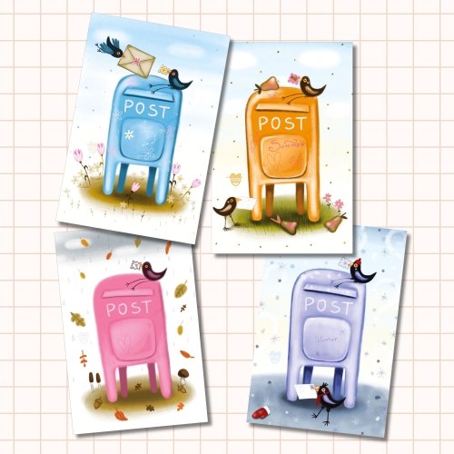 Postbox Through the Seasons | 4 Postcard Set