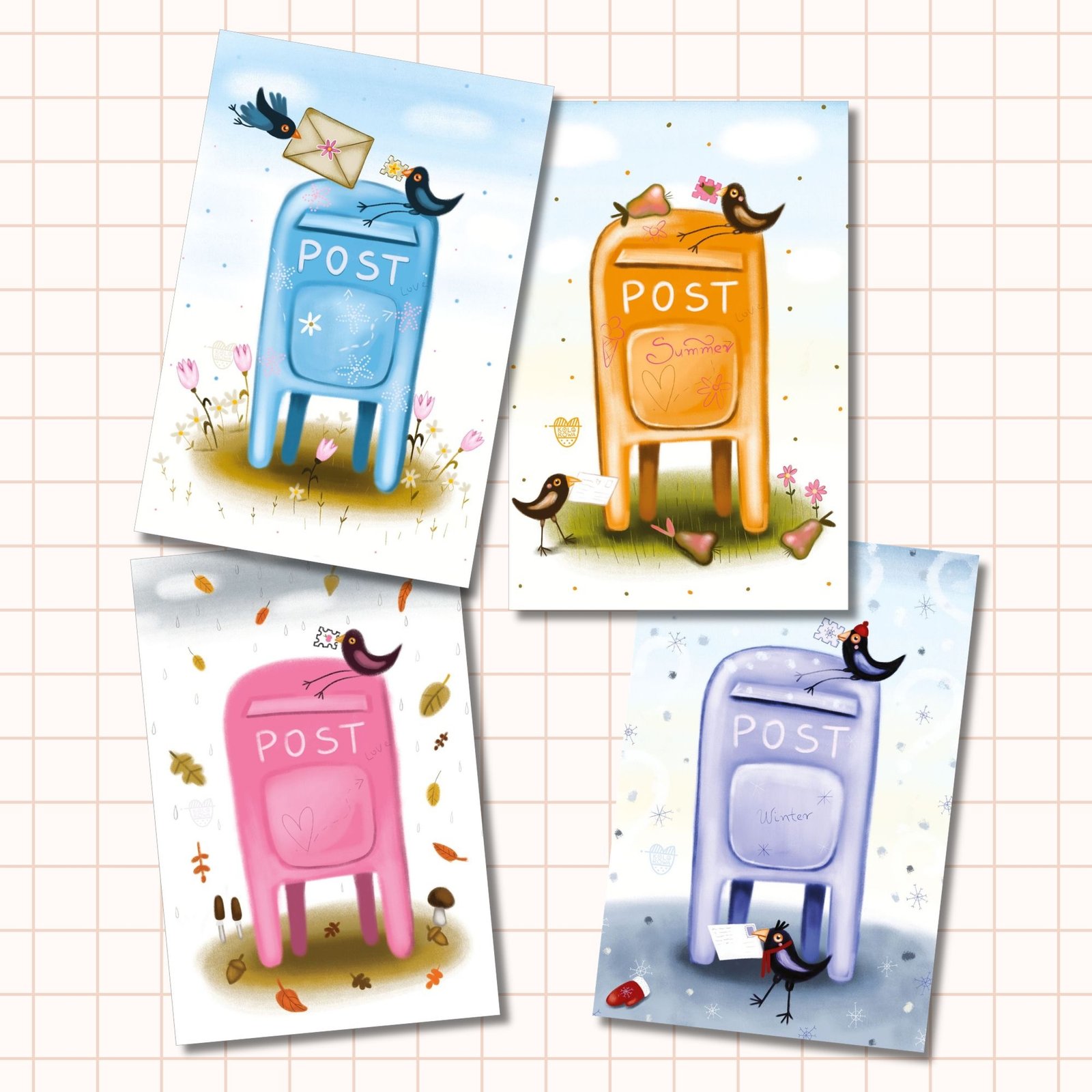 Postbox Through the Seasons | 4 Postcard Set